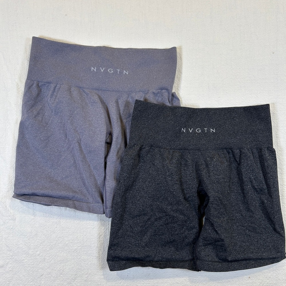 NVGTN Seamless Workout Shorts Lot of 2 Grey Purple High Waisted Womens Medium